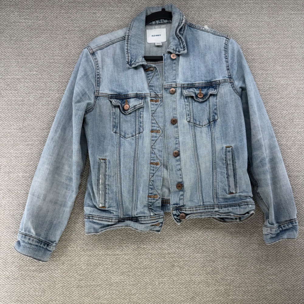 Old Navy Denim Jacket Size M Light Blue Cotton Classic Trucker Casual Distressed